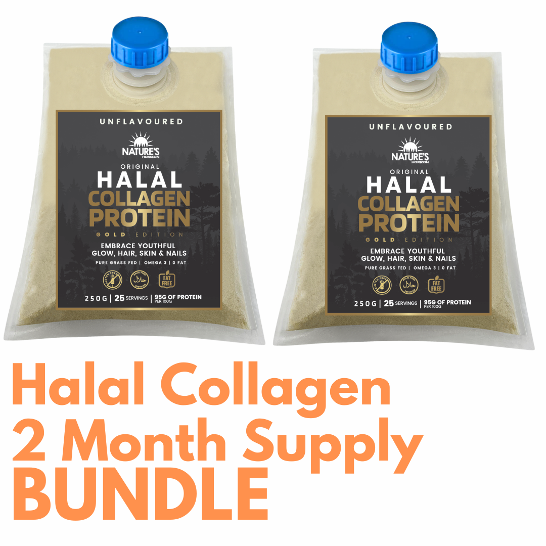 Pure Halal Collagen Peptides Powder | Bovine | Type 1 & 3 | 19 Amino Acids | BCAAs | Embrace Youthful Glow, Hair, Skin & Nails | For Women and Men Gold Edition (250g)