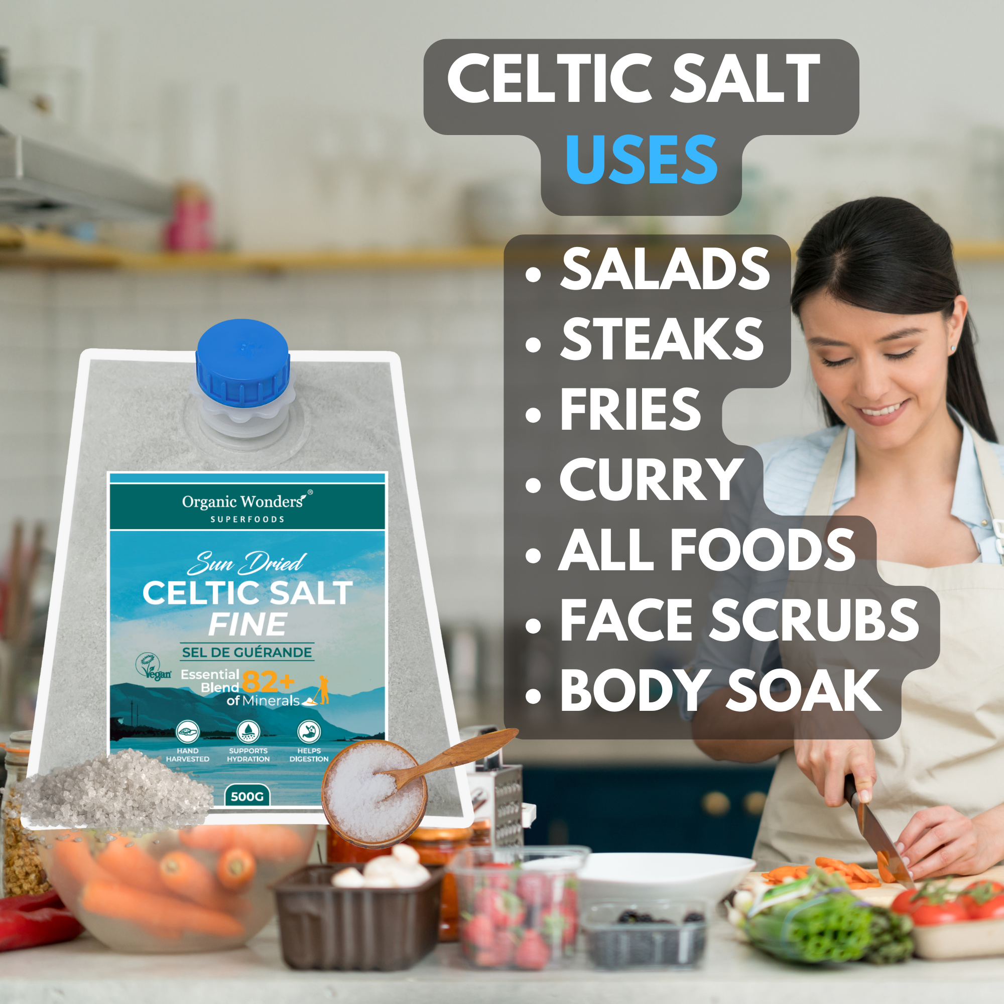 Celtic Salt FINE (500g) | MAGNESIUM RICH | UNREFINED | Rich in 82+ Essential Minerals | Sun Dried | Hand-Harvested in France