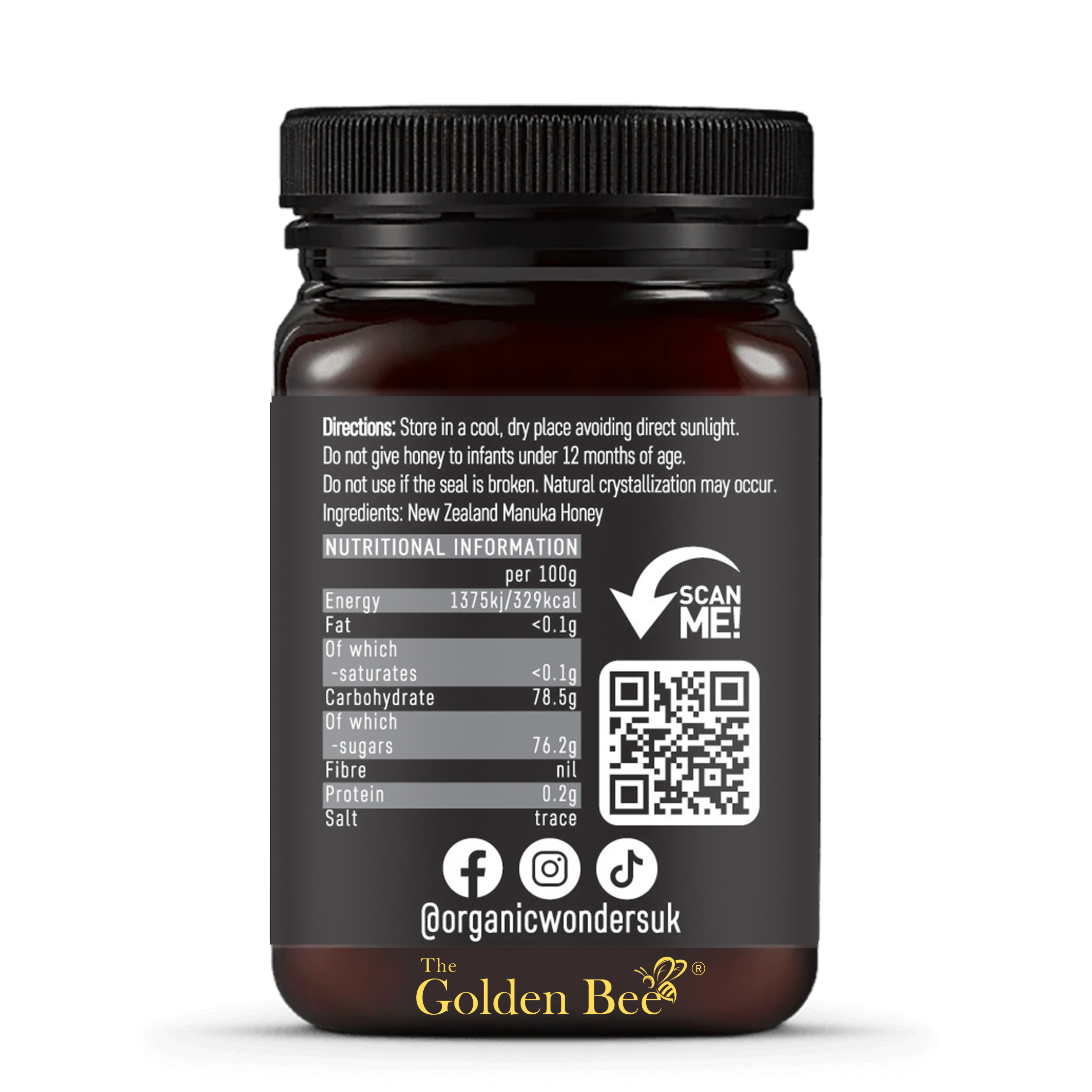 Powerhouse Manuka Honey 100% 525+  MGO Certified Approved | Antimircobial for Wound and Skin Healing | Dark, Rich & Creamy | Sealed & Bottled In New Zealand (250g) by The Golden Bee®