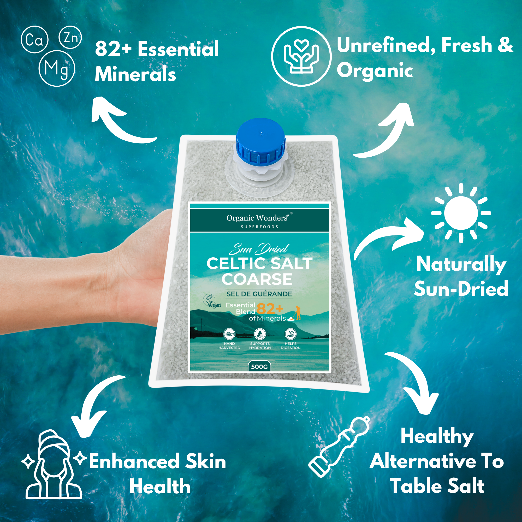 Celtic Salt Coarse (500g) | MAGNESIUM RICH | UNREFINED | Rich in 82+ Essential Minerals | Sun Dried | Hand-Harvested in France