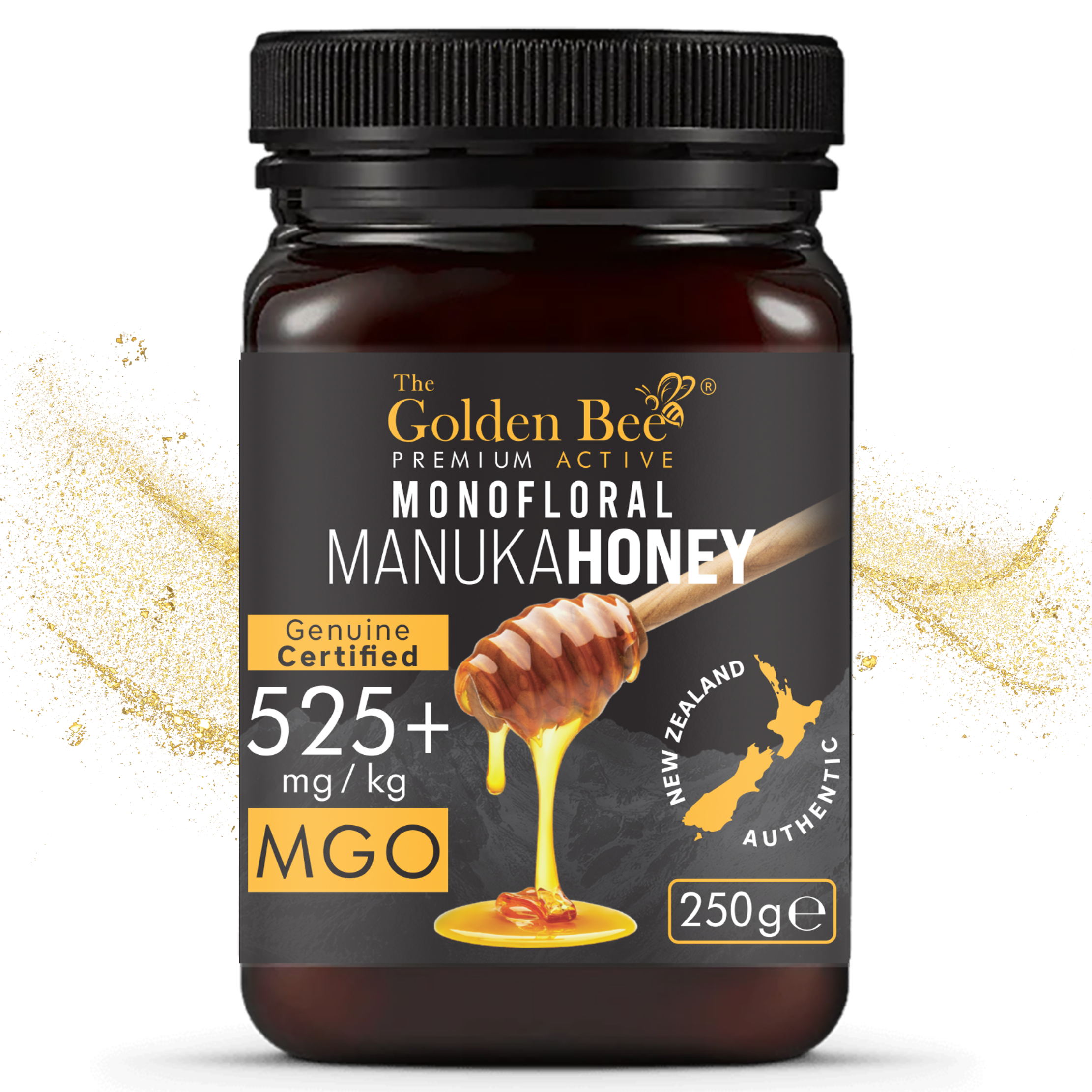 Powerhouse Manuka Honey 100% 525+  MGO Certified Approved | Antimircobial for Wound and Skin Healing | Dark, Rich & Creamy | Sealed & Bottled In New Zealand (250g) by The Golden Bee®